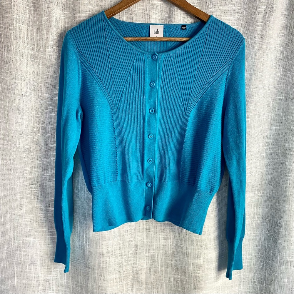 CAbi Ribbed Turquoise Cardigan Sweater - Picture 1 of 5
